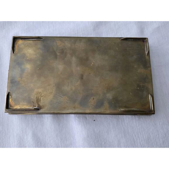 VTG Tribal Mexican Trinket Box Mixed Metal & Semi-Precious Stone Mosaic Hinged - Picture 7 of 9